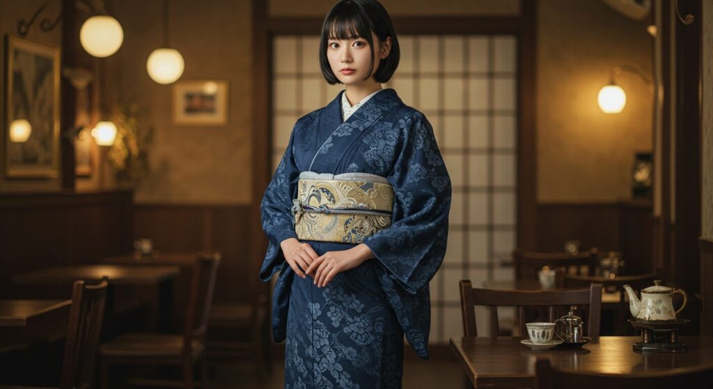 魅力溢れる伝統美と現代感覚が融合する紺色 着物 コーディネート術