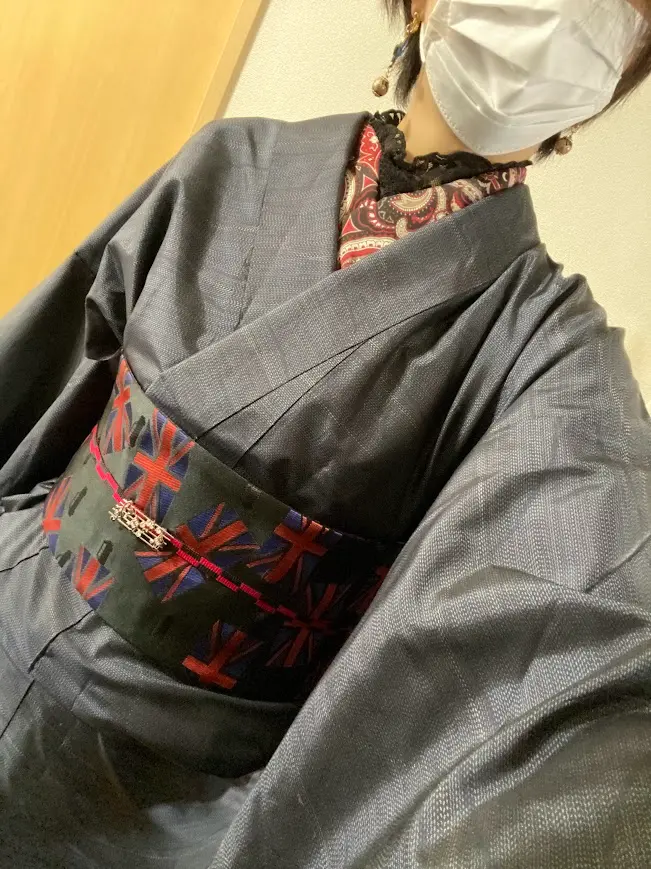 紬と半幅帯でカジュアルな着こなし