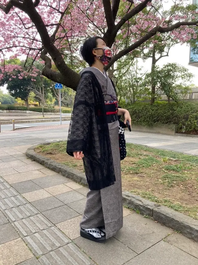 お洒落な小紋の着物コーディネート