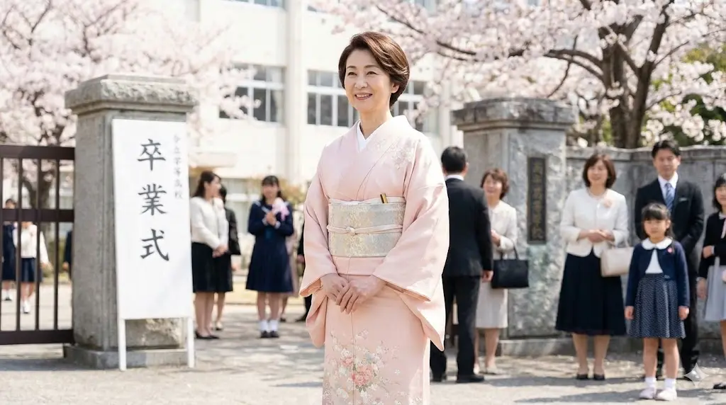 卒業式 母親 落ち着いた着物で華やかさを