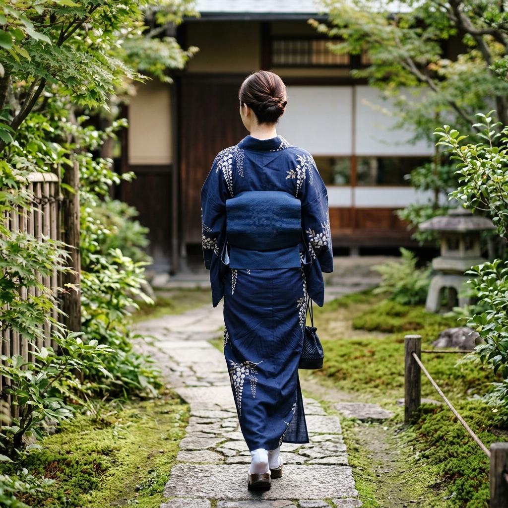 上品にくすんだ色合いの兵児帯を大人の雰囲気でアレンジ結びしたバックスタイル