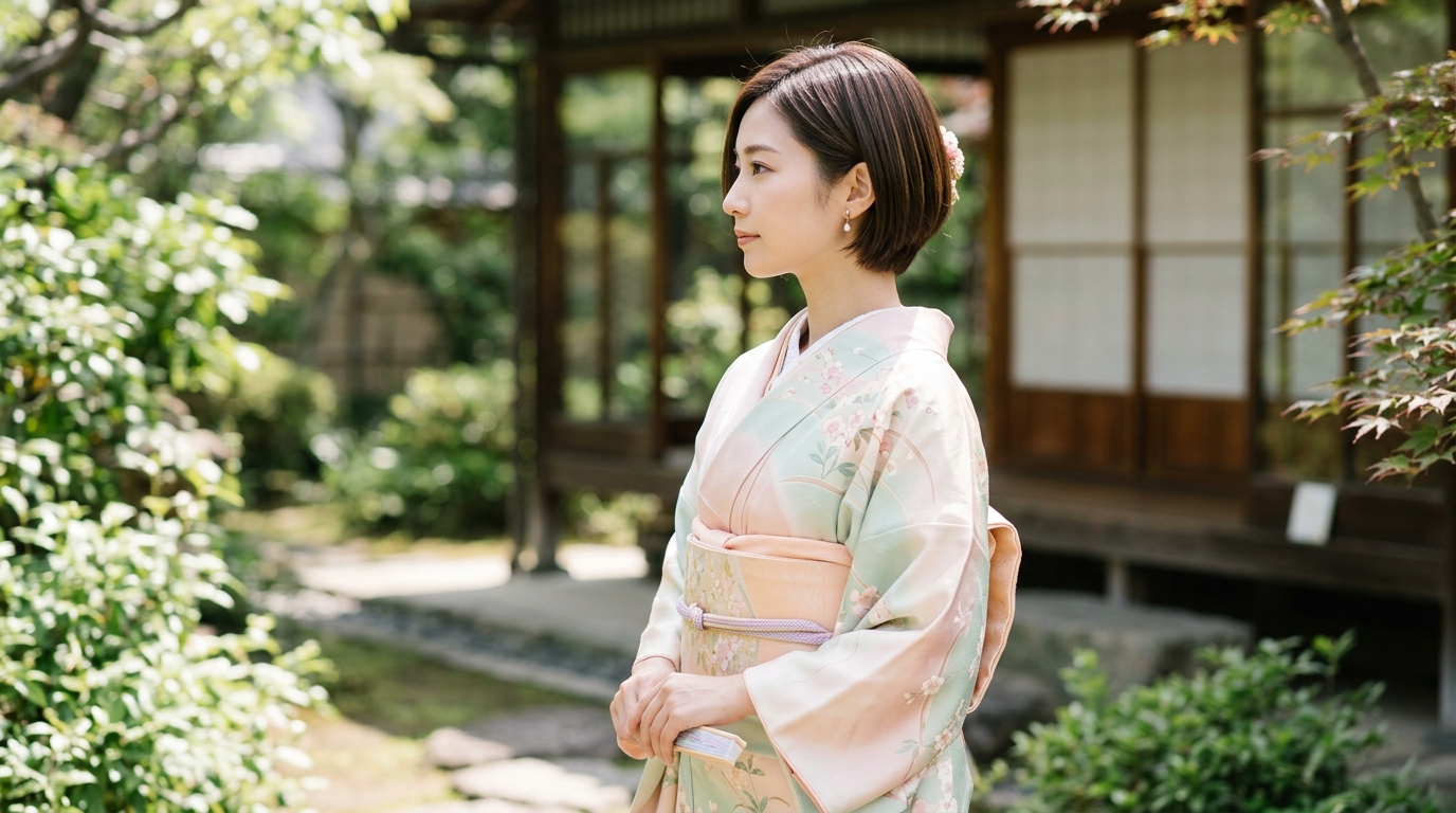 ショートやボブの着物姿を引き立てるすっきりとしたヘアスタイル