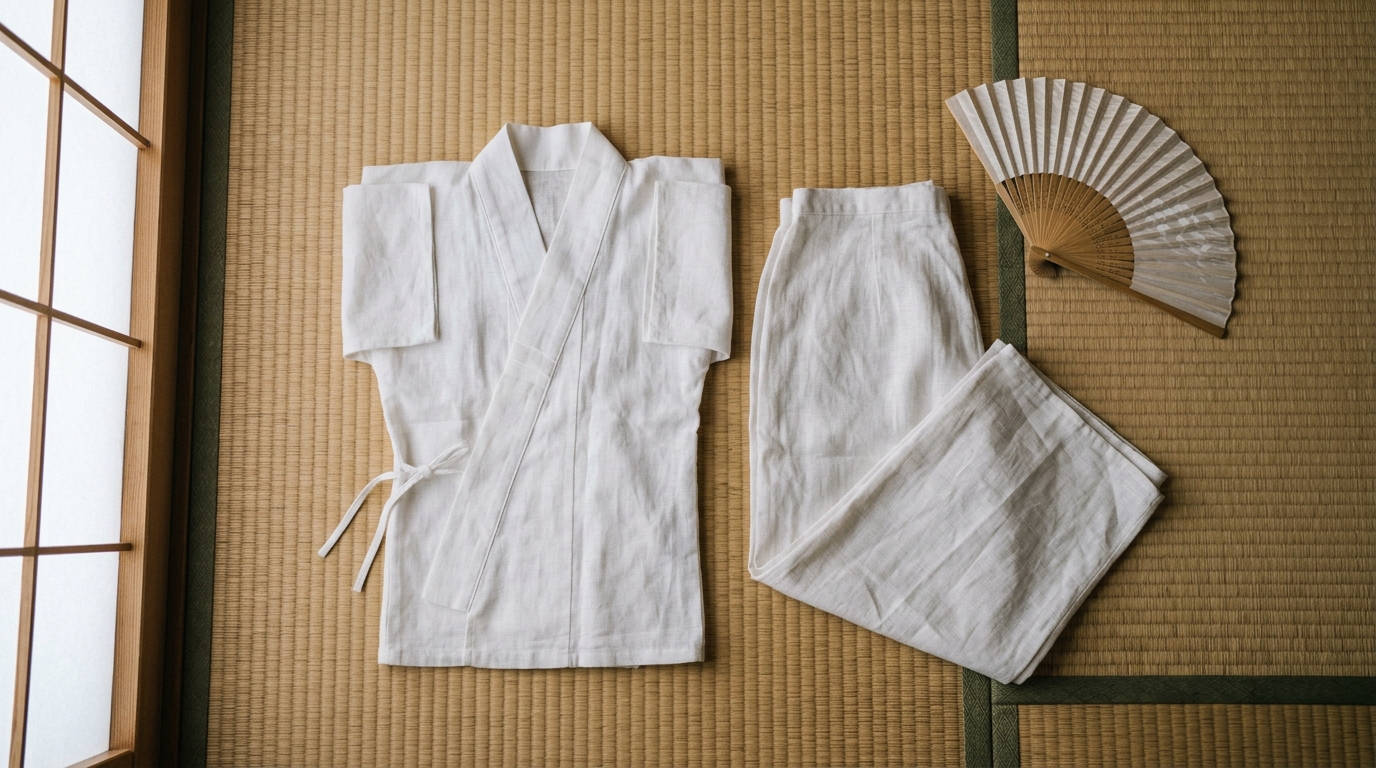麻素材のさらりとした夏用肌襦袢とステテコの組み合わせイメージ